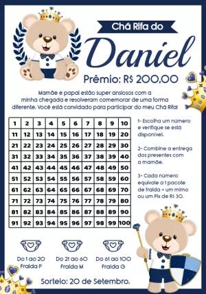 Convite Chá Rifa Menino Ursinho Príncipe para Editar