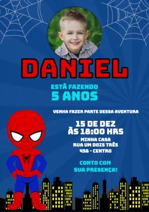 Convite de Aniversário Homem Aranha com Foto para Editar