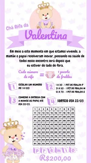Convite Chá Rifa Ursinha Princesa para Editar Online