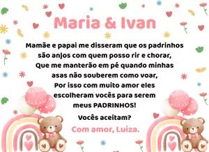 Convite Padrinhos de Batismo Ursinha Aquarela Editável