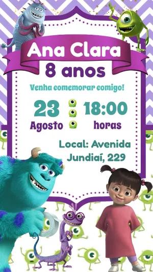 Convite de Aniversário Monstros S.A. para Editar Online