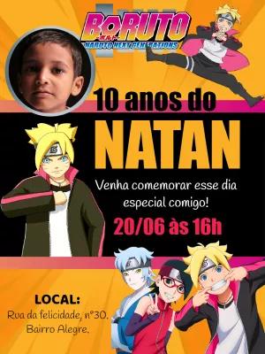 Convite Aniversário Boruto com Foto para Editar Online