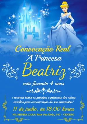 Convite de Aniversário Cinderela para Editar Online