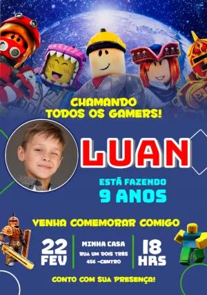 Convite Aniversário Roblox com Foto para Editar Online