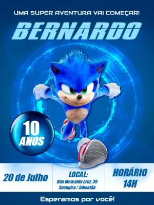 Convite Aniversário Sonic para Editar Online e Imprimir