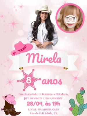 Convite de Aniversário Boiadeira com Foto para Editar Online