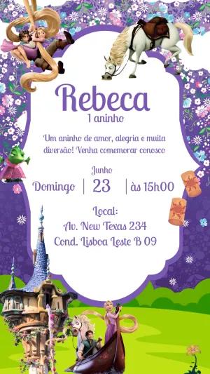 Convite de Aniversário Enrolados com Rapunzel para Editar Online