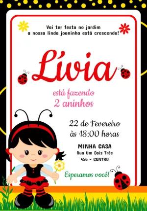 Convite Aniversário Joaninha Jardim Encantado para Editar Online