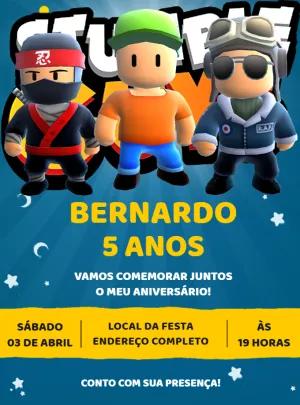 Convite de Aniversário Stumble Guys com Personagens para Editar