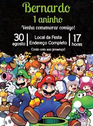 Convite de Aniversário Super Mario com Personagens para Editar