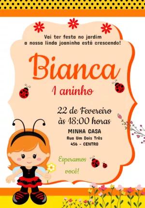 Convite Aniversário Joaninha no Jardim Encantado para Editar