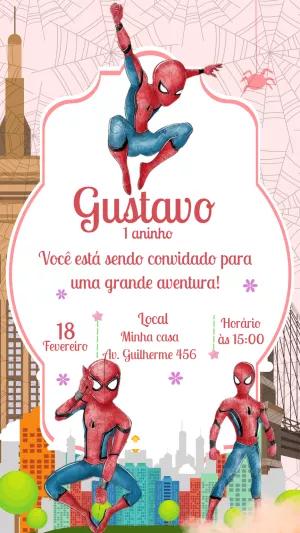 Convite Aniversário Homem-Aranha Rosa para Editar Online
