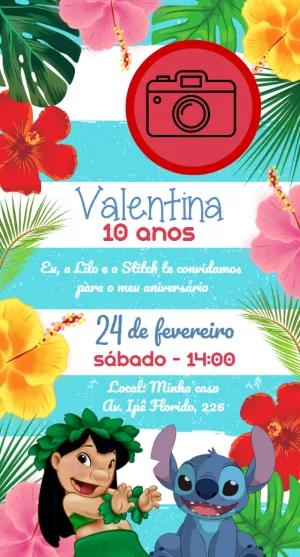 Convite Aniversário Lilo & Stitch com Foto para Editar Online