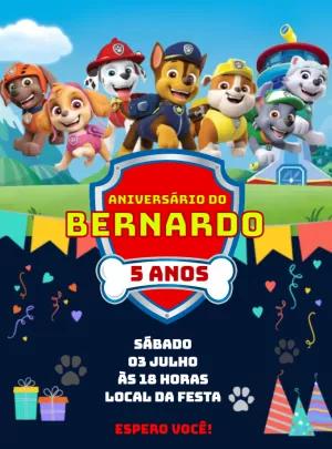 Convite de Aniversário Patrulha Canina Editável com a Turma