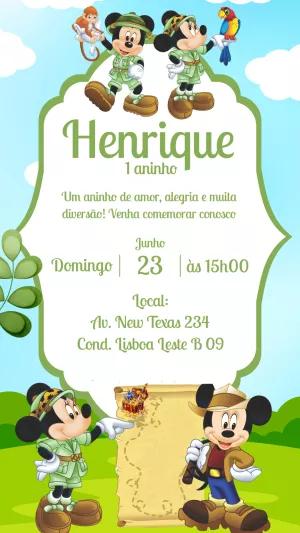 Convite Aniversário Safari do Mickey e Minnie para Editar Online