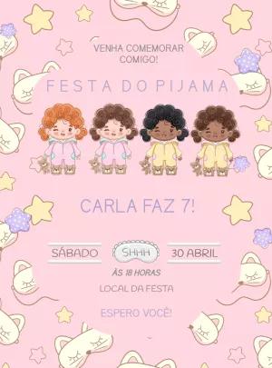 Convite Festa do Pijama com Meninas para Editar Online