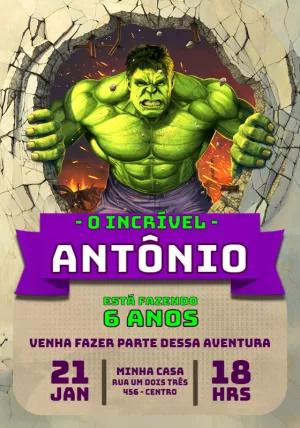 Convite de Aniversário Incrível Hulk para Editar Online