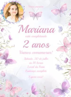 Convite Aniversário Jardim das Borboletas com Foto para Editar