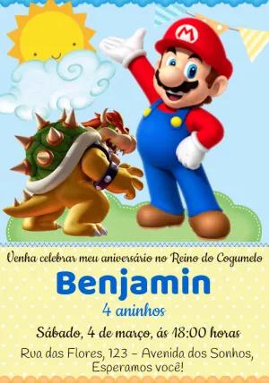 Convite de Aniversário Super Mario com Personagens para Editar