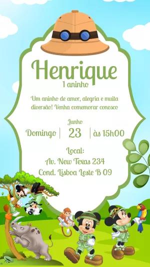 Convite de Aniversário Safari do Mickey para Editar Online