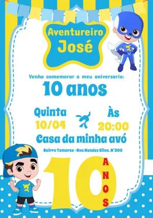 Convite Aniversário Aventureiro Azul para Editar Online