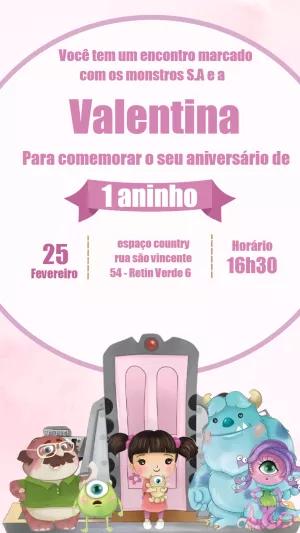 Convite Aniversário Monstros S.A com Personagens para Editar