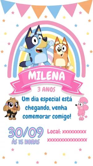 Convite Aniversário Bluey e Bingo para Editar Online