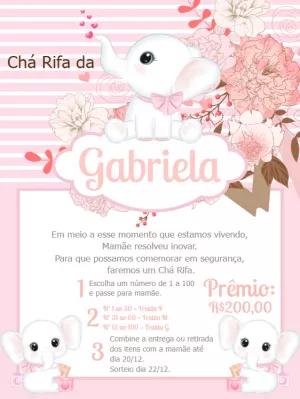 Convite Chá Rifa Elefantinha Rosa para Editar Online