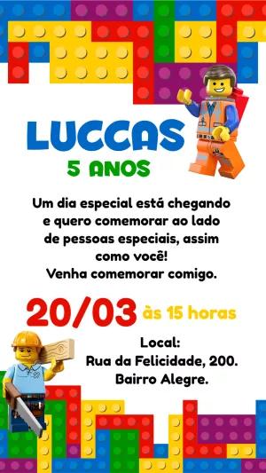 Convite Aniversário Lego com Personagens para Editar Online