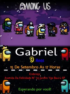 Convite de Aniversário Among Us com Personagens para Editar Online