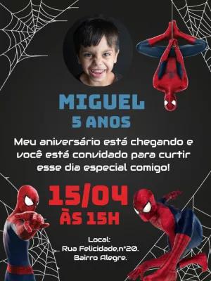 Convite de Aniversário Homem Aranha com Foto para Editar