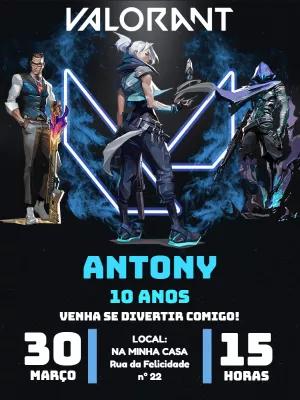 Convite Aniversário Valorant com Agentes para Editar Online