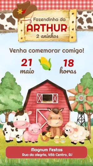 Convite Aniversário Fazendinha com Animais para Editar Online