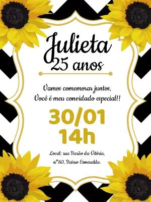 Convite Aniversário Girassol com Chevron para Editar Online