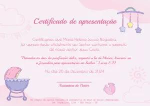 Certificado de Apresentação de Bebê Menina para Editar Online
