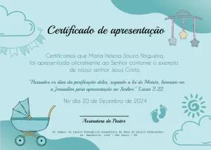 Certificado de Apresentação de Bebê Azul para Editar Online