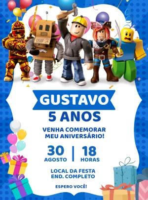 Convite de Aniversário Roblox com Personagens para Editar Online