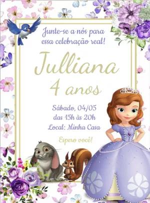 Convite Aniversário Princesa Sofia Editável Online para Imprimir