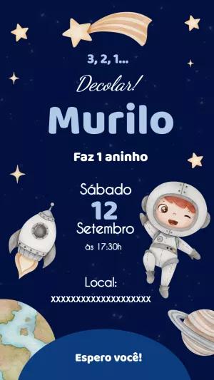 Convite Aniversário Astronauta no Espaço para Editar Online