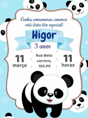 Convite de Aniversário Tema Panda para Editar Online