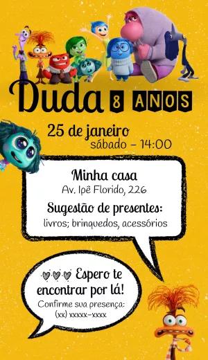 Convite Aniversário Divertida Mente 2 com Personagens para Editar