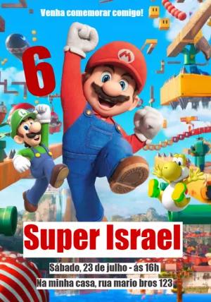 Convite de Aniversário Super Mario com Personagens para Editar