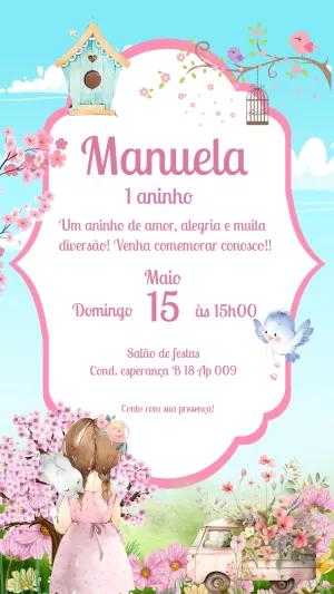 Convite Aniversário Jardim Encantado com Menina para Editar