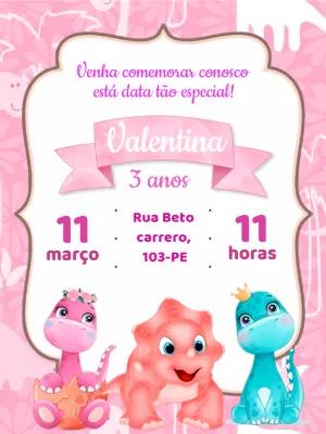 Convite Aniversário Dinossauro Baby Menina para Editar Online