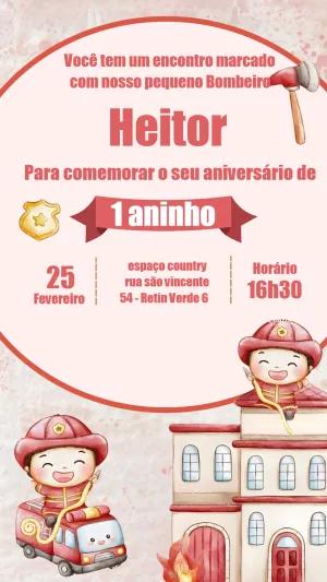 Convite Aniversário Bombeiro Infantil para Editar Online