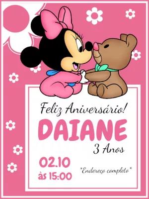Convite de Aniversário Minnie Baby Rosa para Editar Online