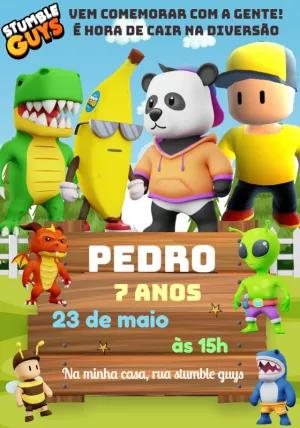 Convite de Aniversário Stumble Guys com Personagens para Editar