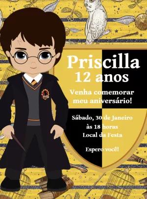 Convite Aniversário Harry Potter Lufa Lufa para Editar Online
