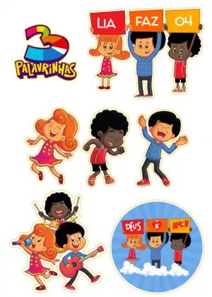 Topo de Bolo 3 Palavrinhas com Personagens para Editar