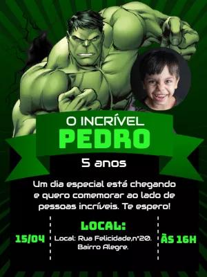 Convite de Aniversário Hulk com Foto para Editar Online
